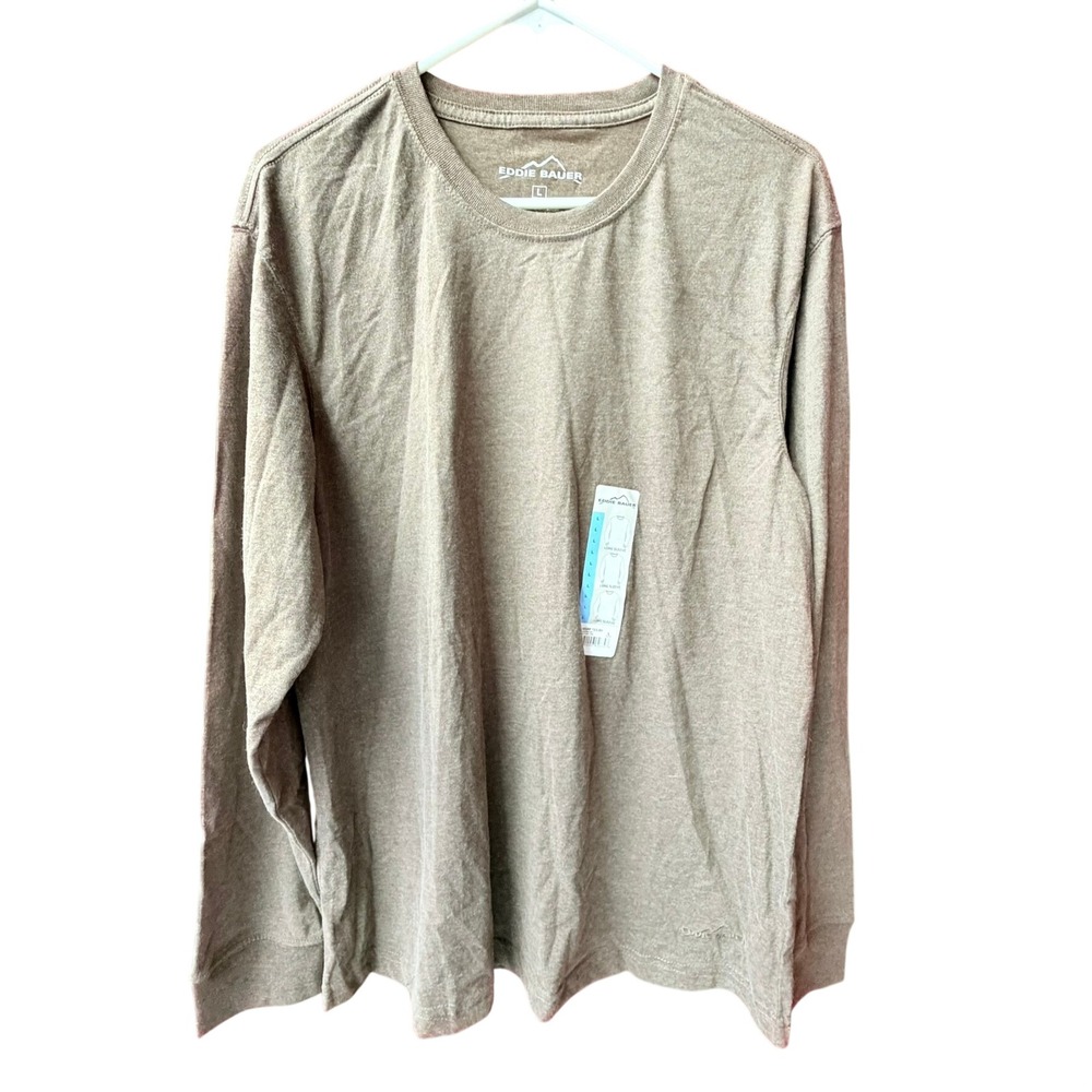 Eddie Bauer Long Sleeve T-Shirt Mens Large Brown Heathered Cotton Blend SU7259